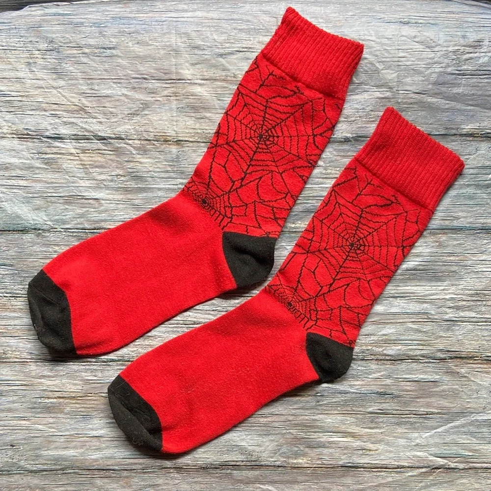 NWOT Red and Black Spider Web Socks - Picture 5 of 5